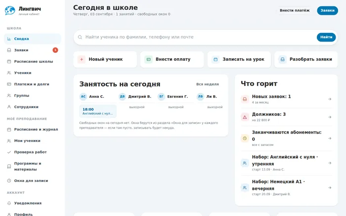 Сводка: выручка, задолженность, должники и платежи